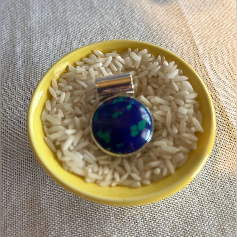 Black Onyx and Azurite Silver Pendant
